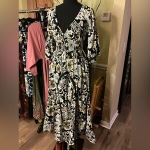 Free People Floral Black and White Dress